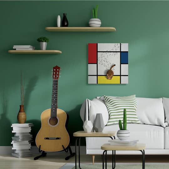 Stupell Industries Classical Mondrian Abstract Cat Painting Parody Canvas Wall Art